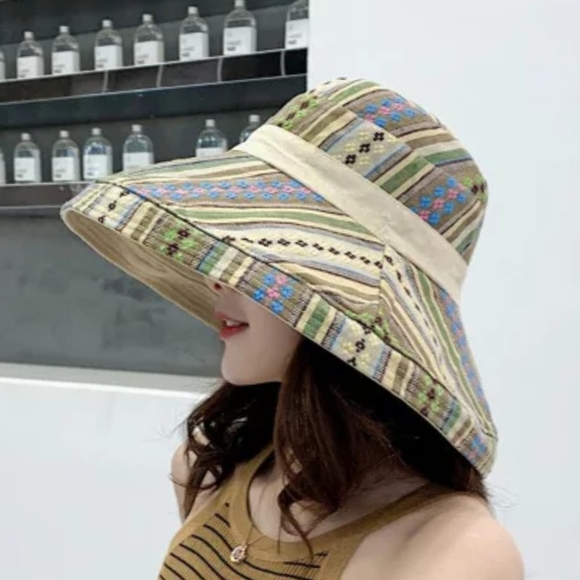 💙LAST ONE💙 5⭐ Khaki/Patterned Reversible Sunhat - Picture 3 of 4